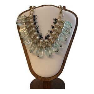 Vintage Jones New York Statement Bib Necklace | Aqua Glass Teardrop